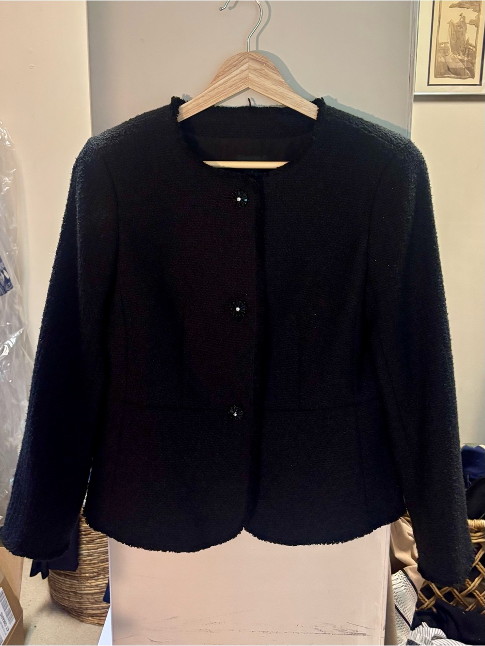 Ann Taylor Black Bouclé Collarless Blazer